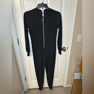 Savage X Fenty Sleep & Shine Hooded One Piece Black Metallic Shimmer Small
